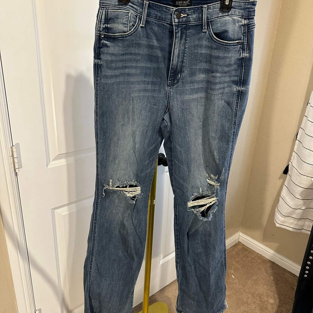 Judy Blue Ripped Blue Boyfriend Jeans Size: 11/30